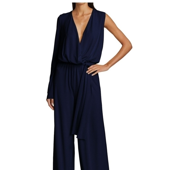 Halston Pants - Halston Felix Matte Jersey Asymmetric Jumpsuit in Navy